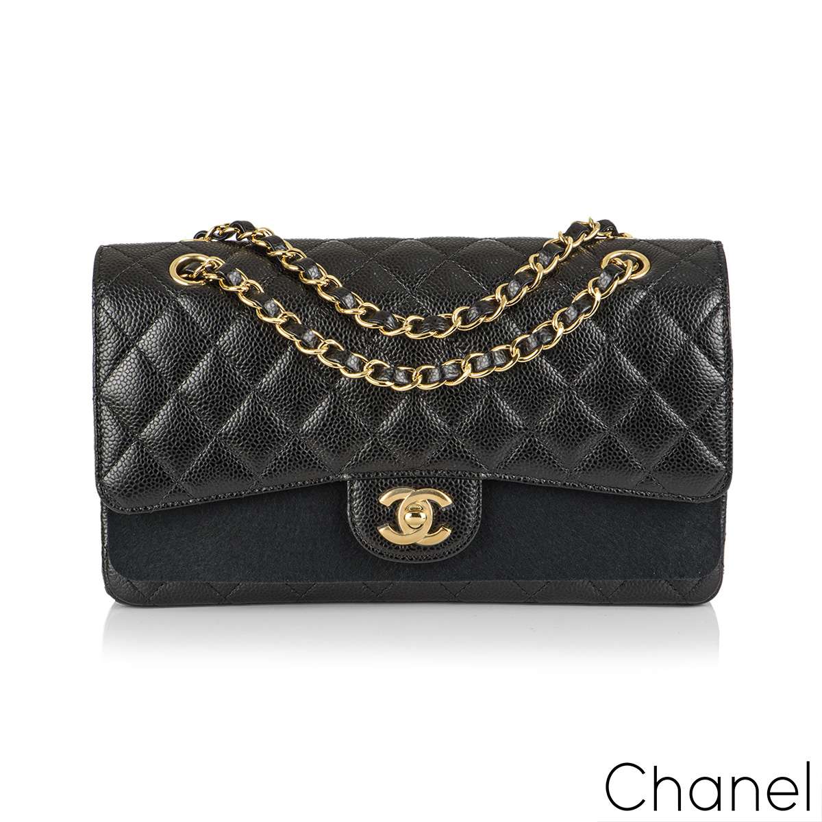 tas shoulder-bag Chanel Classic Medium Black Caviar GWH Shoulder Bag